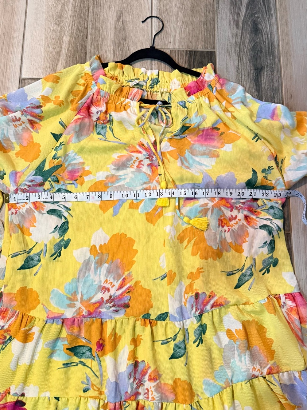 easel Yellow Floral Tiered Maxi Dress with Tassel Tie - Picture 7 of 9